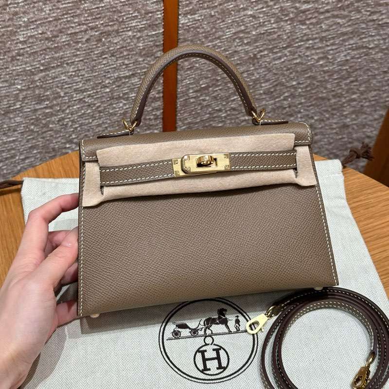 Hermes Mini kelly 2 Epsom 18 Etoupe GHW